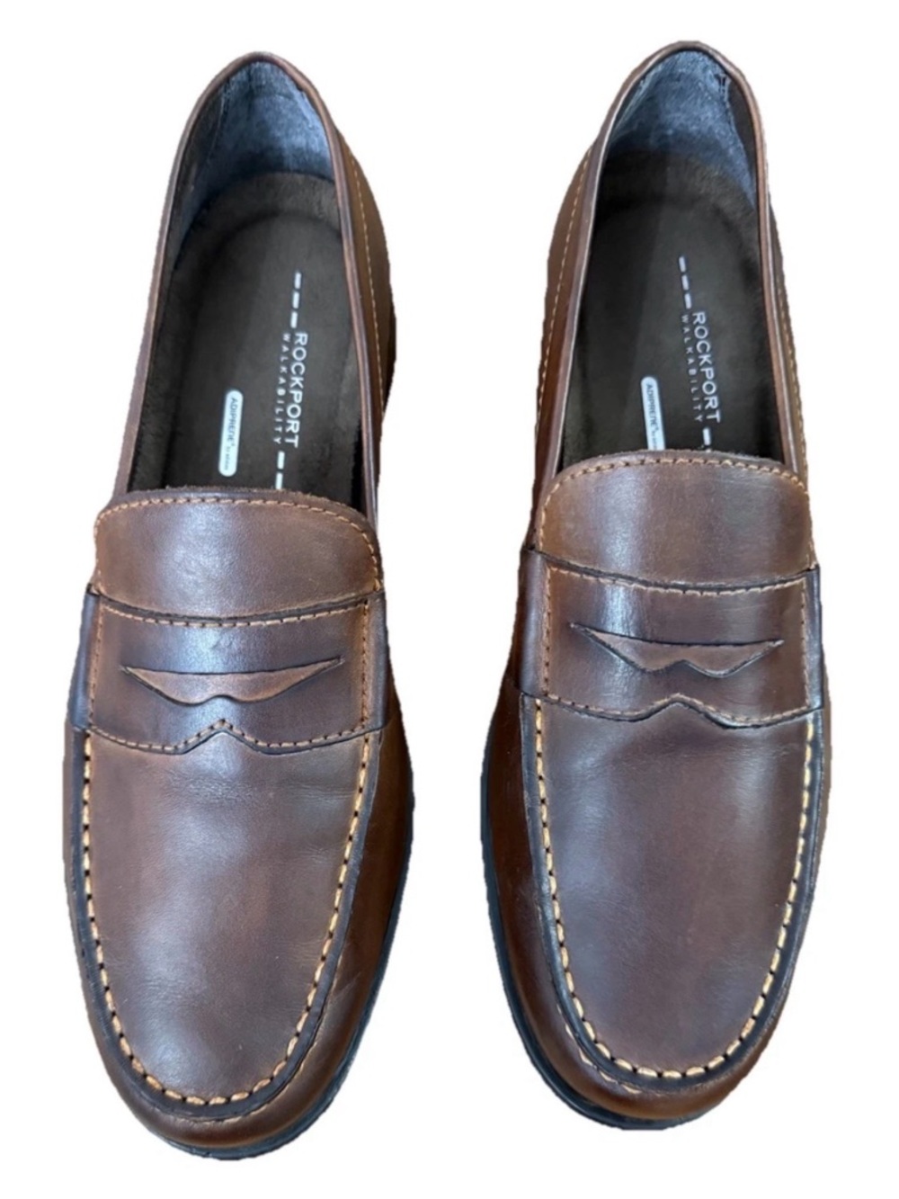 NWOT Men’s Rockport Walkability Brown Leather Loafers US 11.5 Preppy Classic